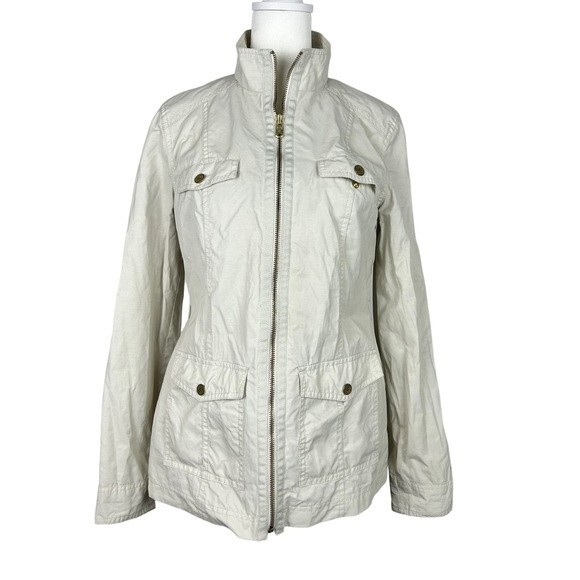 Womens Tommy Hilfiger Windbreaker Tan Beige Jacket Coat Small Lightweight Lined - Picture 1 of 14